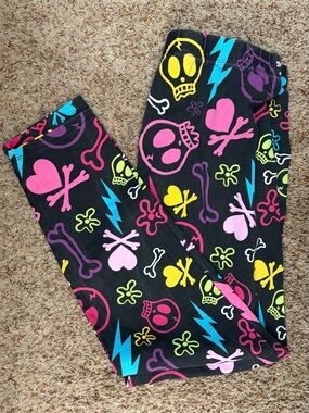 No Boundaries Black Pajama Pants with Neon Skull & Heart Prints
